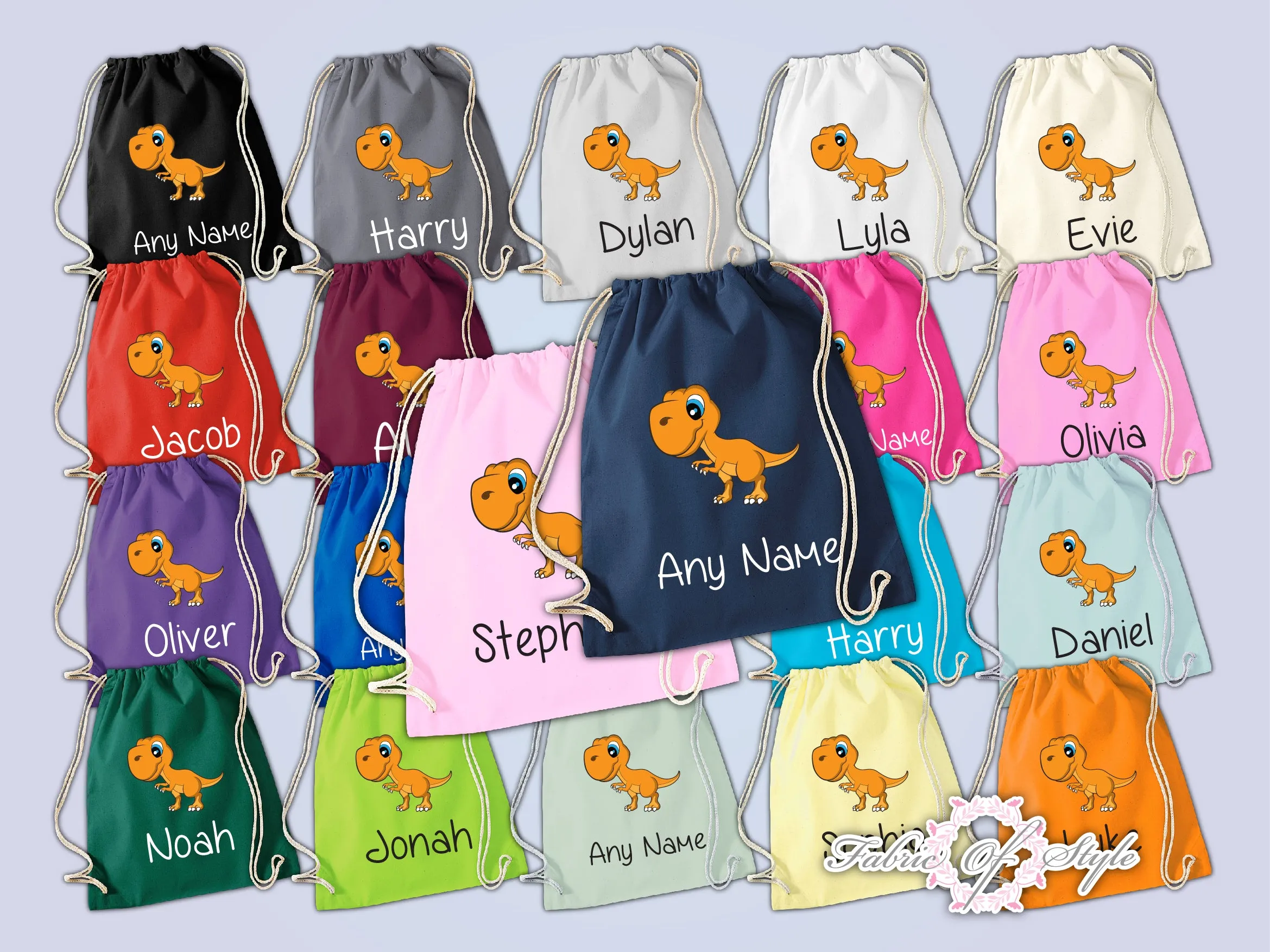 Personalised Any Name Dinosaur Girls Back To Drawstring Bag PE GYM School Kids