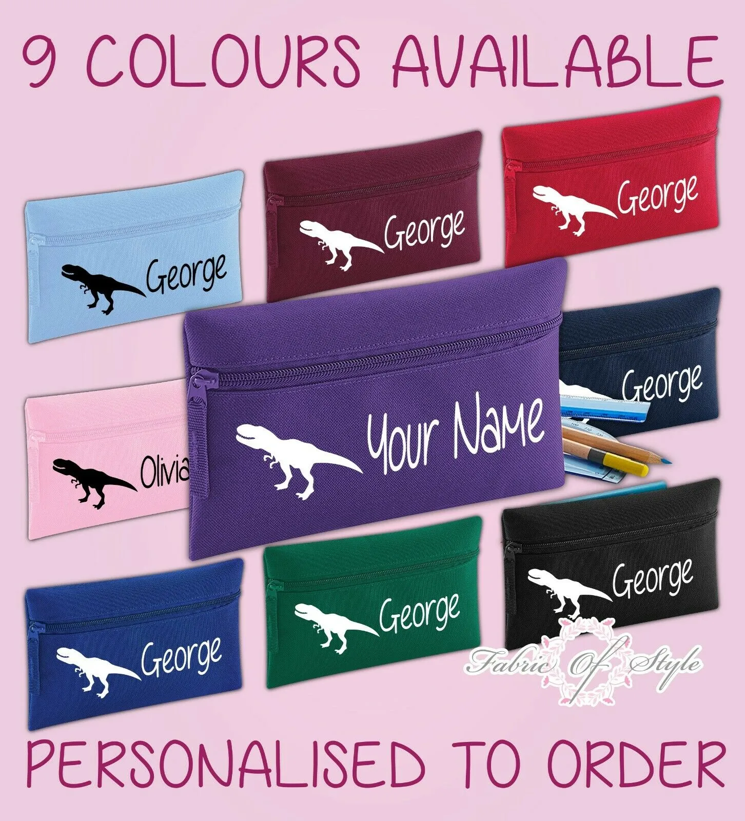 Personalised Dinosaur Pencil Case Kids Office Stationery Back To School Zip School Bag