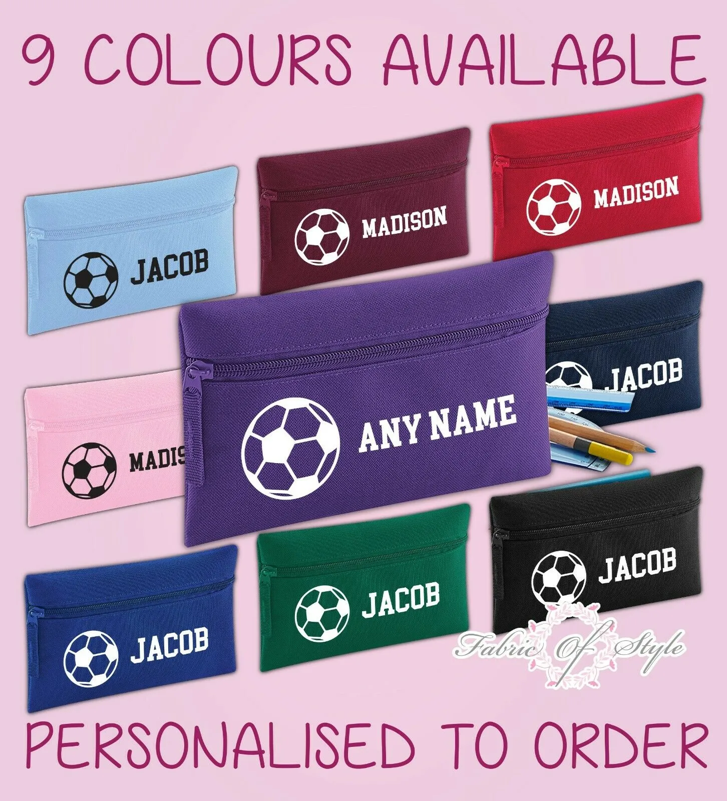 Personalised Football Pencil Case Kids Office Stationery Back To School Zip School Bag