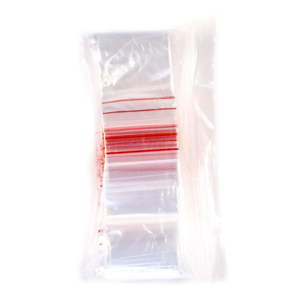 PLASTIC BAG ZIP - 2 x 3 ( 50mmx75mm ) RED STRIPE P/S (100)