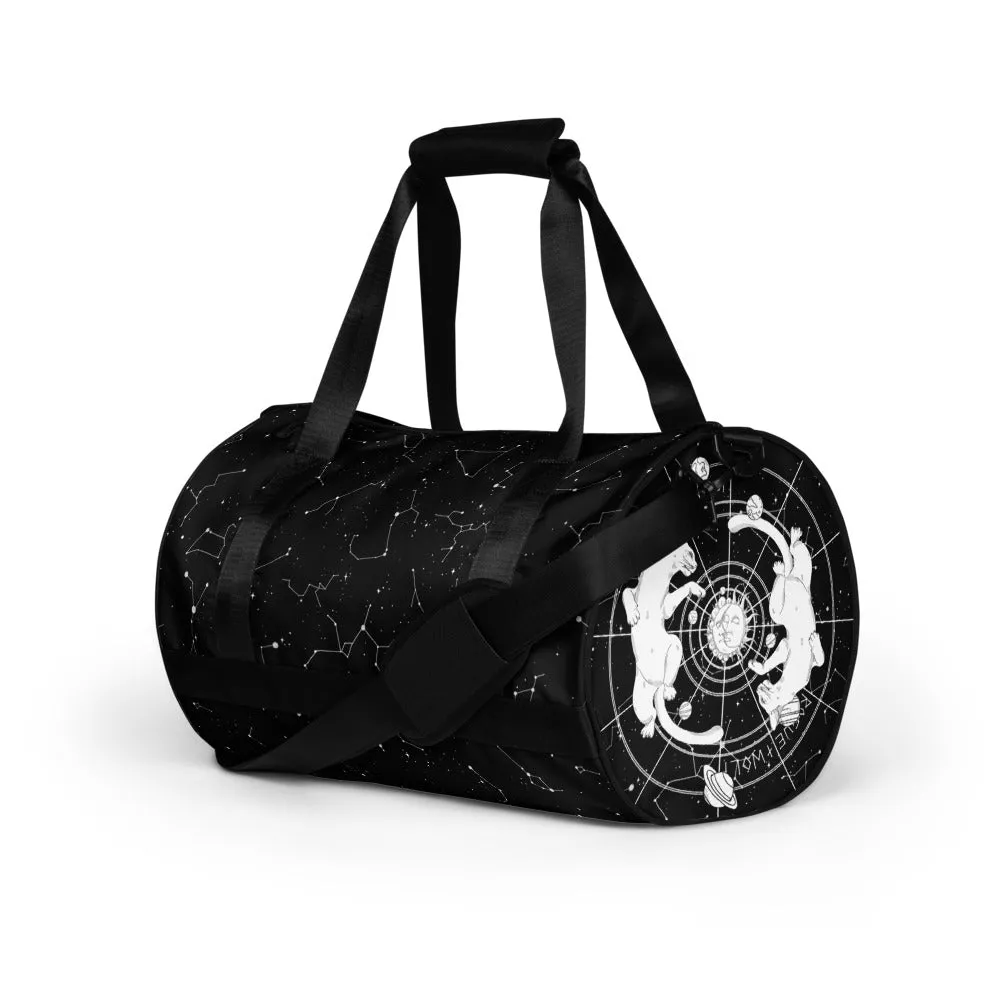 Purr Nebula Gym Bag - Water Resistant Durable Large Workout Bag for Travel, Yoga Fitness, Vegan Goth Activewear, Alt Style Essentials