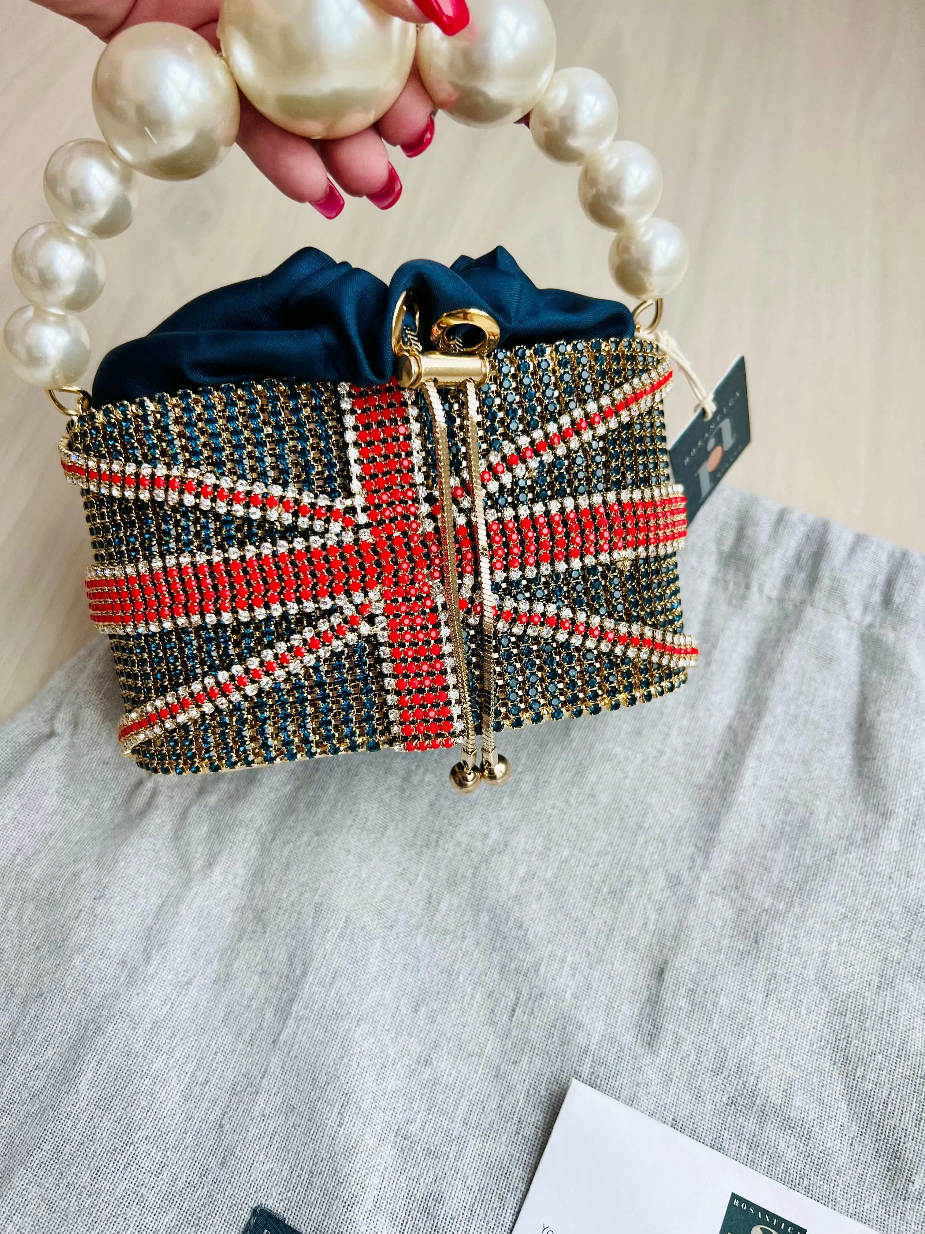 Rosantica Blue Holli Union Jack Crystal Mini Bag