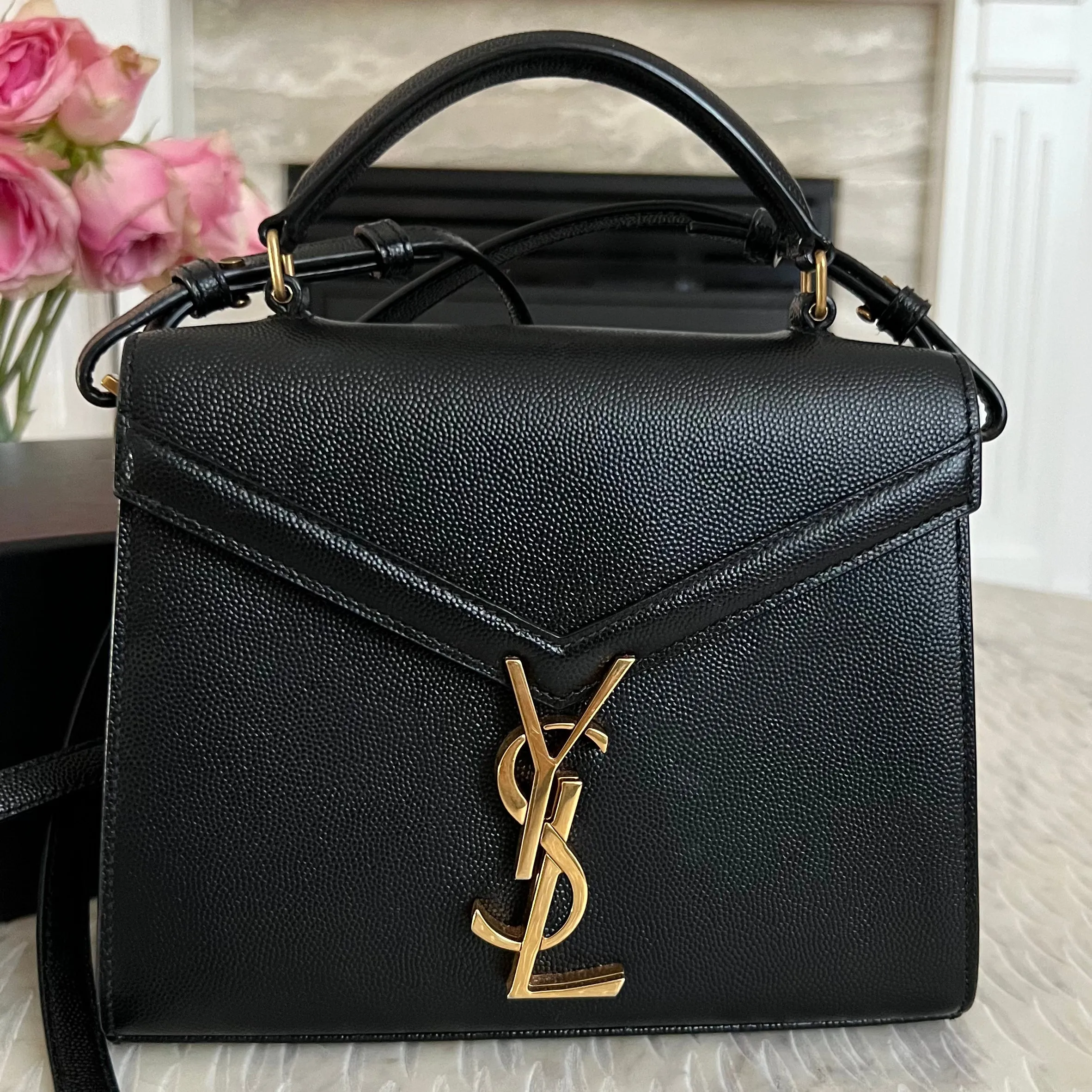 Saint Laurent CASSANDRA MINI TOP HANDLE BAG IN GRAIN DE POUDRE EMBOSSED LEATHER