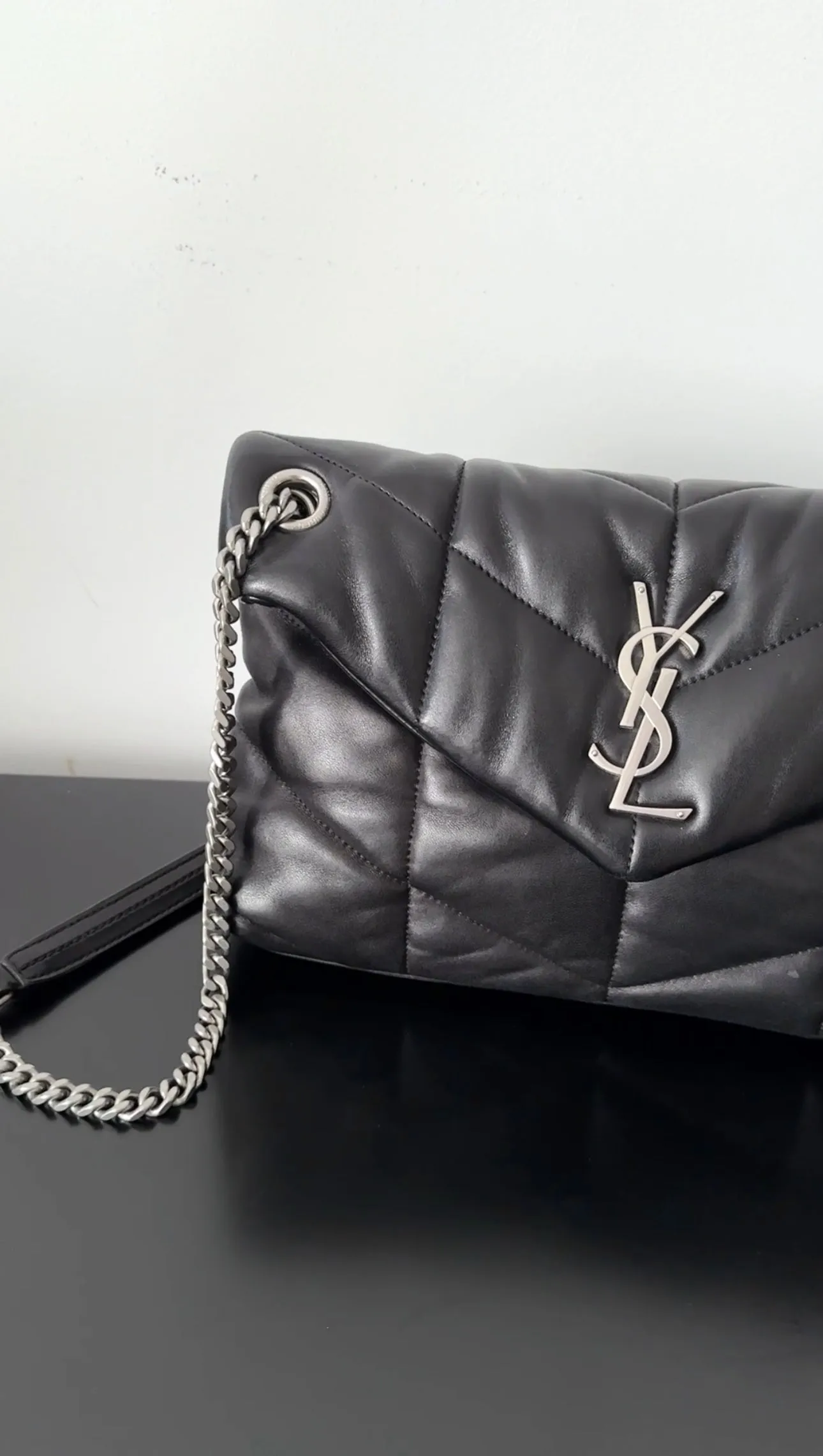 Saint Laurent Small Black Leather Lou Lou Puff Chain Bag