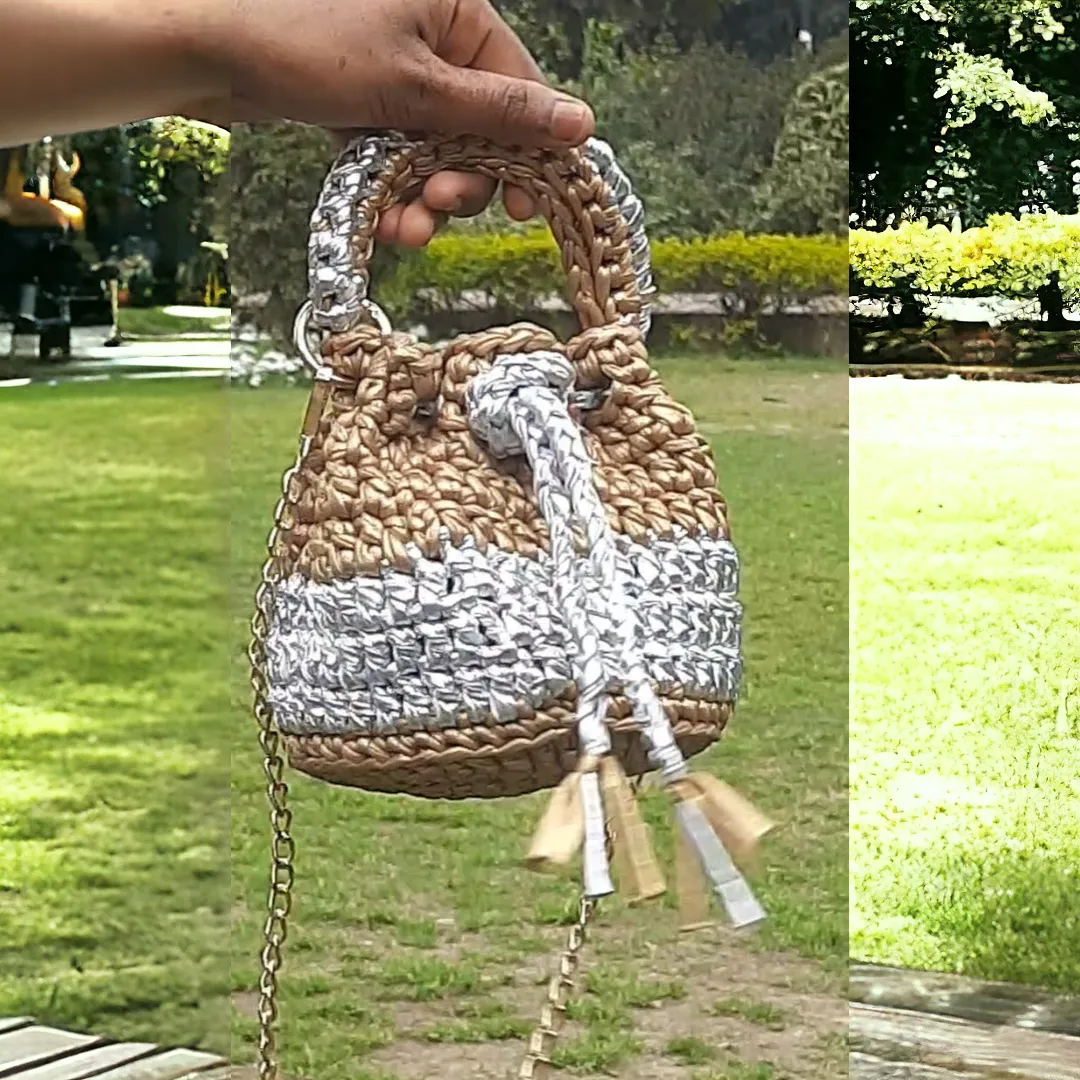 Shiroli Handmade Metallic Mud Gold and Silver Potli Bag