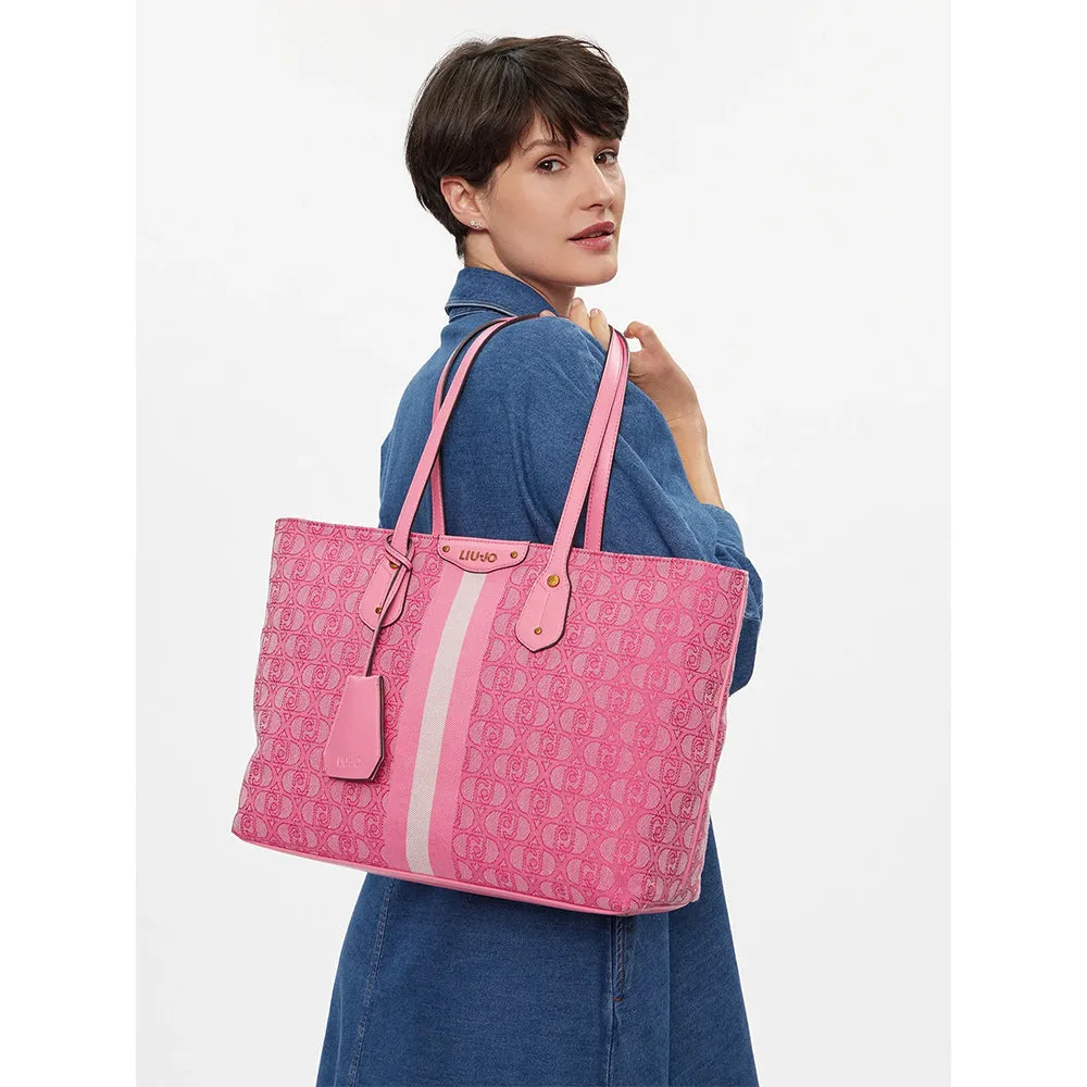 Shopping Bag LIU JO in Tessuto con Logo Jacquard colore Lady Pink