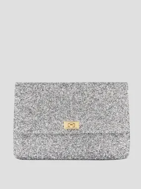 Silver Valorie Clutch in Glitter