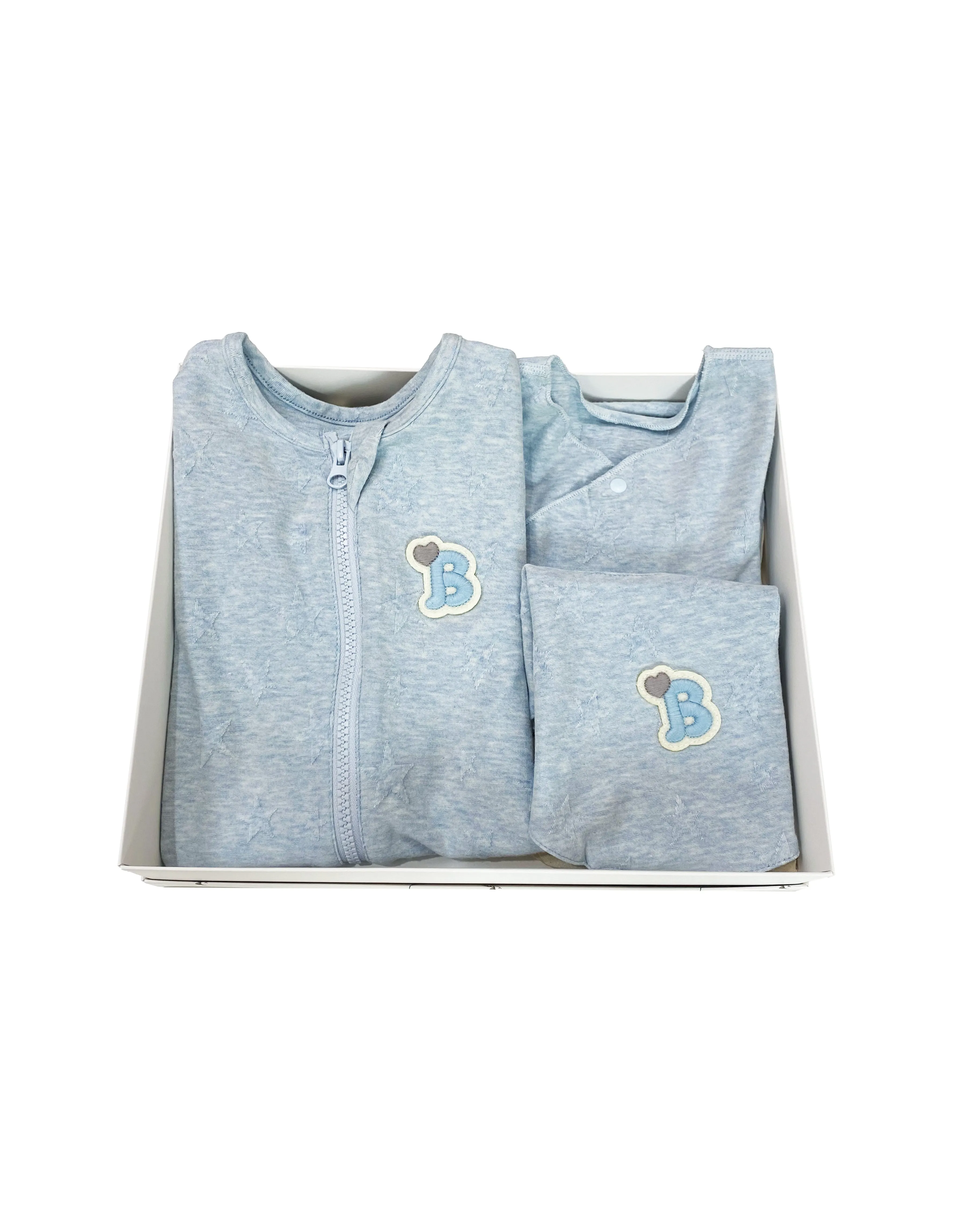 Star Jacquard Knit Bundle, Color BLUE (Pack of 3 - Bodysuit, Sleeping Bag, Bib)