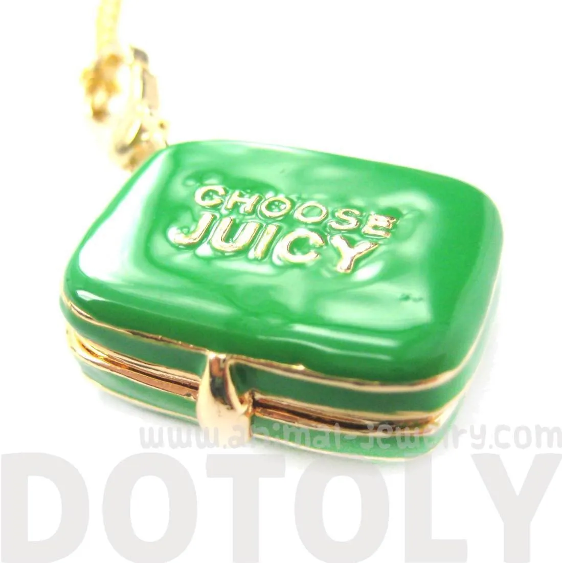 Suitcase Travel Bag Locket Full of Gems Necklace in Green - It Opens Up | Limited Edition