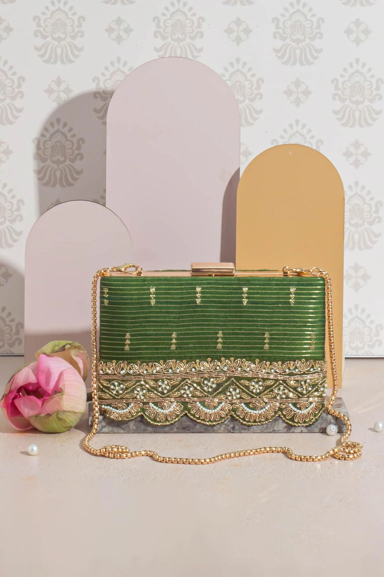 Tari silk box clutch - mehendhi green