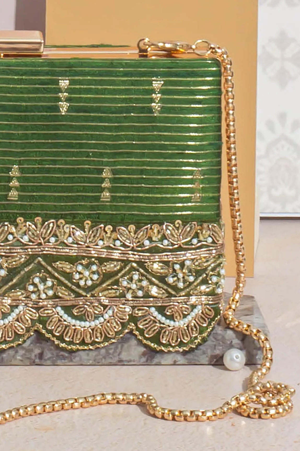 Tari silk box clutch - mehendhi green