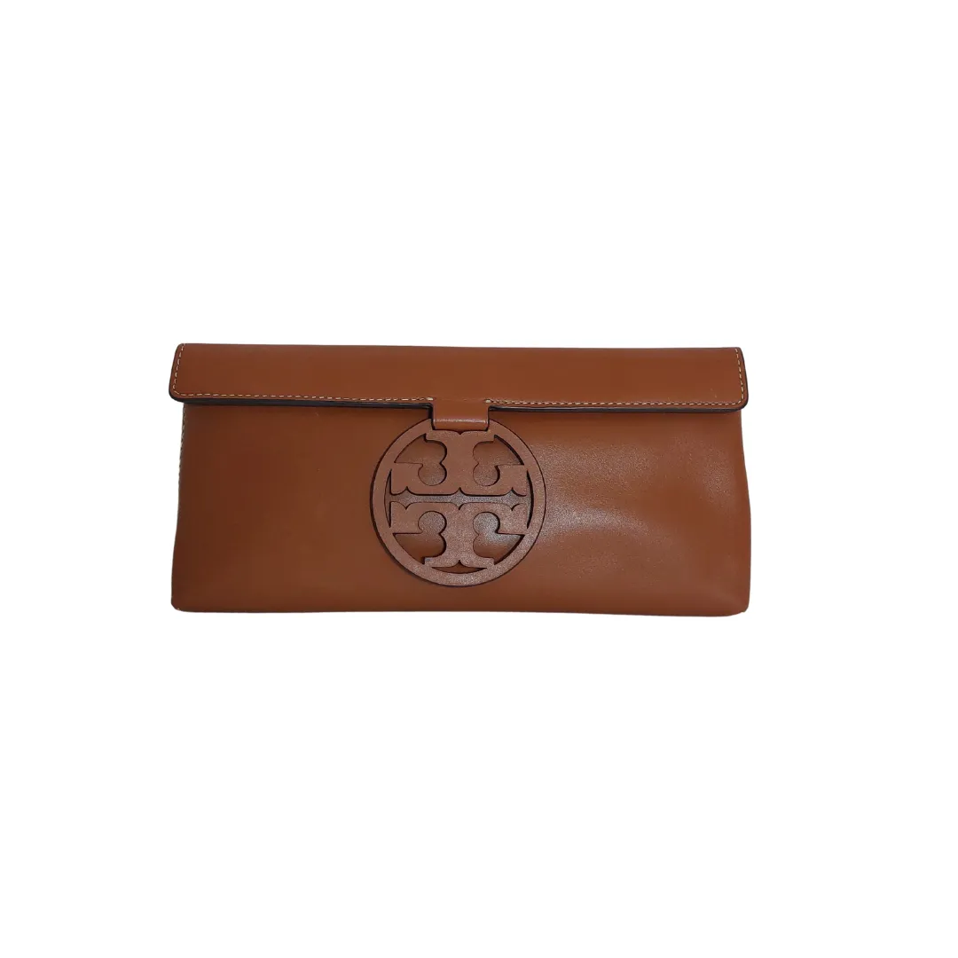 Tory Burch Tan Leather Miller Logo Clutch | Pre Loved |