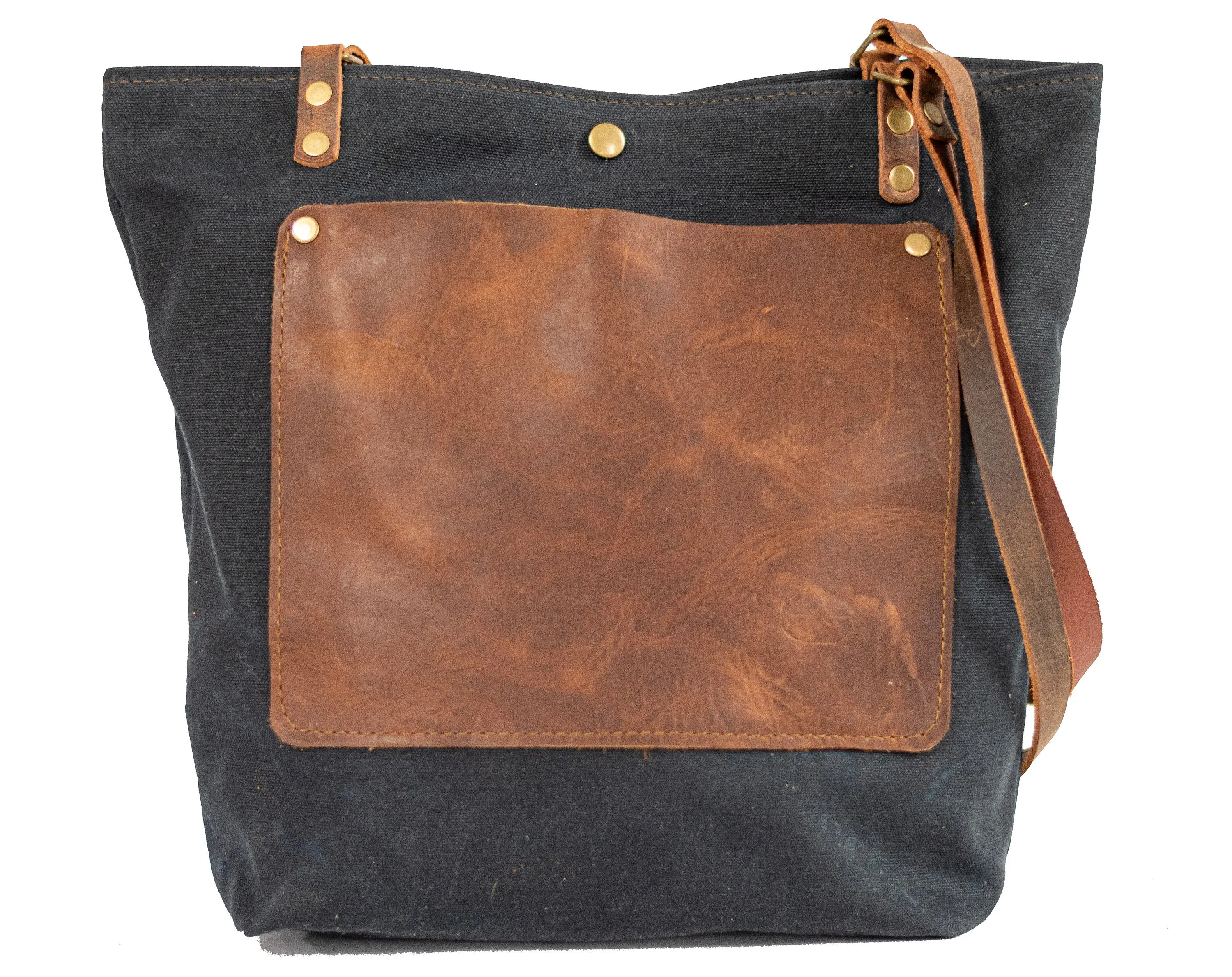 Waxed Canvas Bag | Tote Bag | Crossbody Bag | North South with Pocket | Large