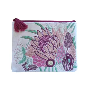 Zoda - Embroidered Velvet Clutch -  Dusty Pink Floral